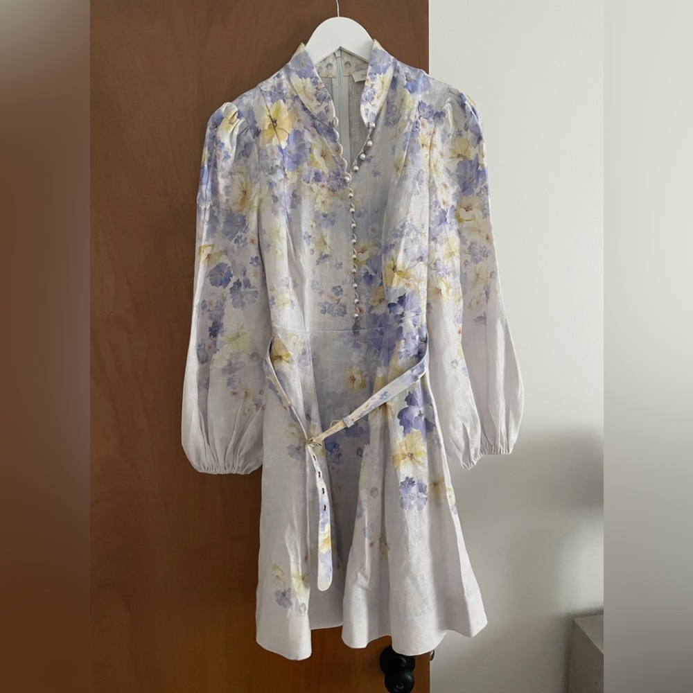 Zimmermann Floral Long Sleeve Dress in Purple and Yellow